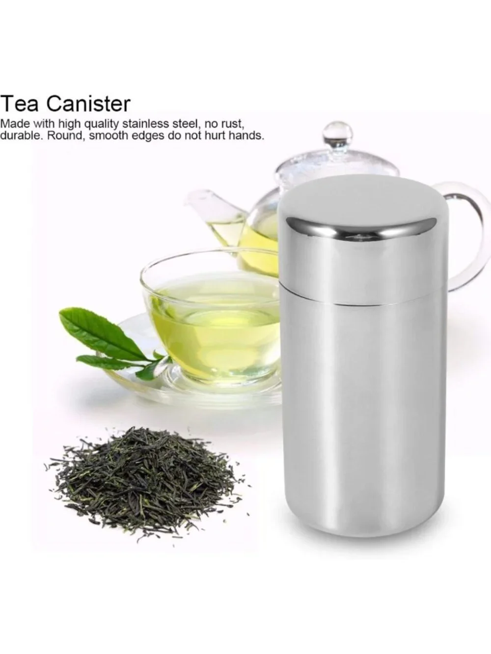 Airtight Double Seal Stainless Steel Tea Canister for Loose Tea, Coffee & Spices